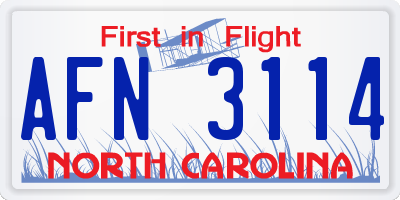 NC license plate AFN3114