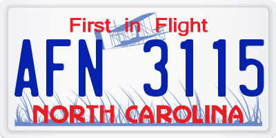 NC license plate AFN3115