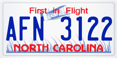NC license plate AFN3122