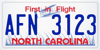 NC license plate AFN3123