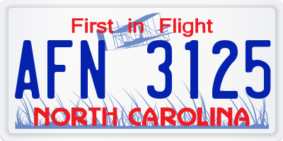 NC license plate AFN3125