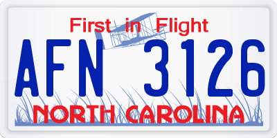 NC license plate AFN3126