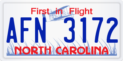 NC license plate AFN3172