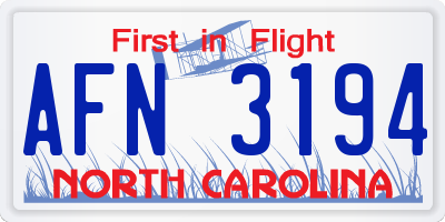 NC license plate AFN3194