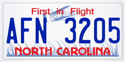 NC license plate AFN3205