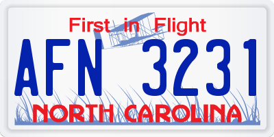 NC license plate AFN3231