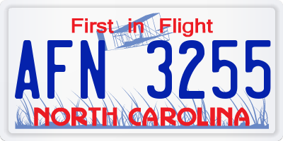 NC license plate AFN3255