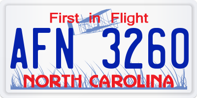 NC license plate AFN3260
