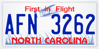 NC license plate AFN3262