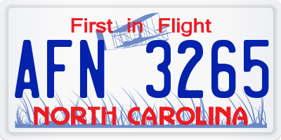 NC license plate AFN3265