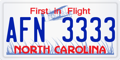 NC license plate AFN3333