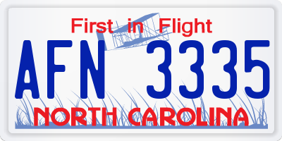 NC license plate AFN3335
