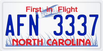 NC license plate AFN3337