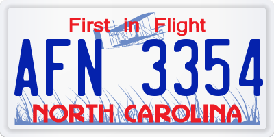 NC license plate AFN3354