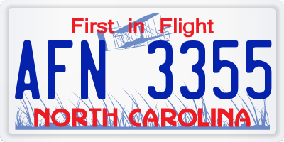 NC license plate AFN3355