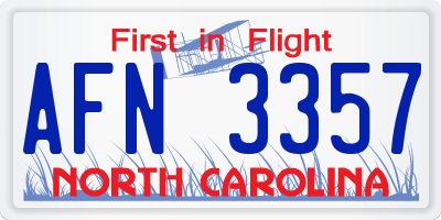 NC license plate AFN3357