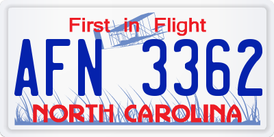 NC license plate AFN3362