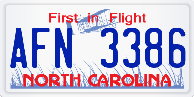 NC license plate AFN3386