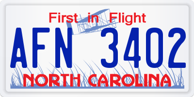 NC license plate AFN3402