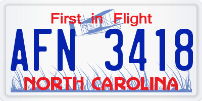 NC license plate AFN3418