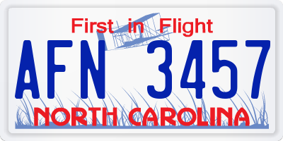 NC license plate AFN3457
