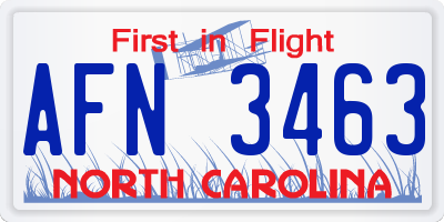 NC license plate AFN3463