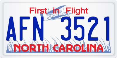 NC license plate AFN3521