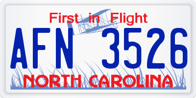 NC license plate AFN3526