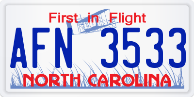 NC license plate AFN3533