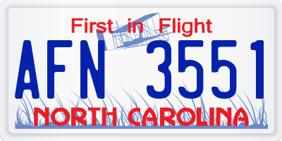 NC license plate AFN3551
