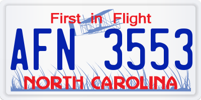 NC license plate AFN3553
