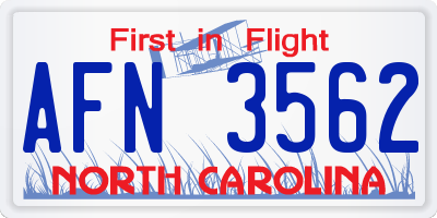NC license plate AFN3562