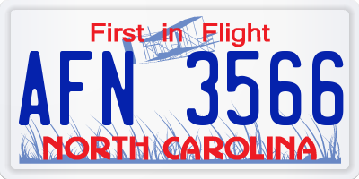 NC license plate AFN3566