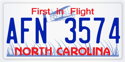 NC license plate AFN3574