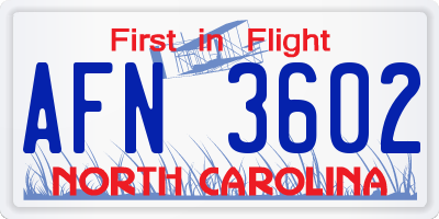 NC license plate AFN3602