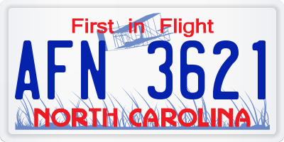 NC license plate AFN3621
