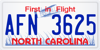 NC license plate AFN3625