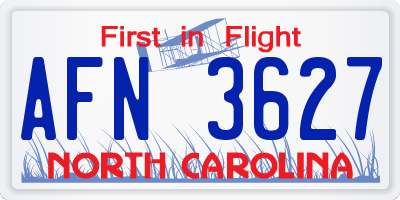 NC license plate AFN3627
