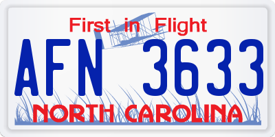 NC license plate AFN3633