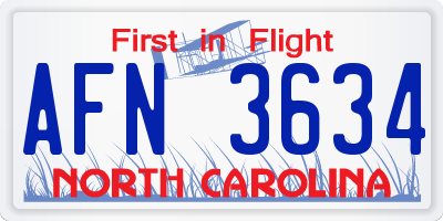 NC license plate AFN3634