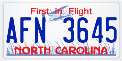 NC license plate AFN3645