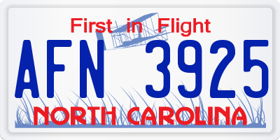 NC license plate AFN3925