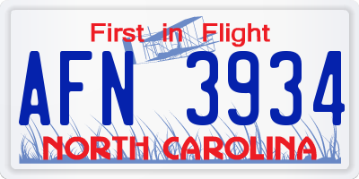 NC license plate AFN3934