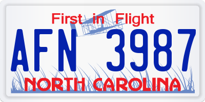 NC license plate AFN3987