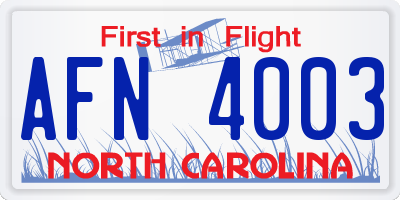 NC license plate AFN4003