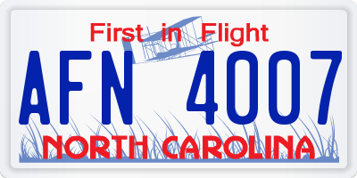 NC license plate AFN4007