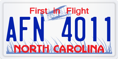 NC license plate AFN4011