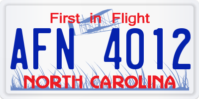 NC license plate AFN4012