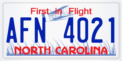 NC license plate AFN4021