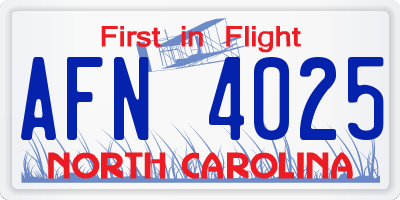 NC license plate AFN4025